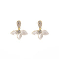 White Pearl Look Three Petal Clear Top Dangle Earrings view 5