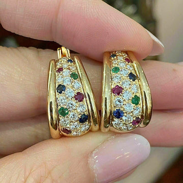 Gold Tone Multicolor Crystal Tapered Huggie Earrings