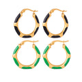 Gold Bamboo Segment Color Enamel Hoop Earrings Set view 5