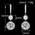 White Metal Round Halo Double Drop Earrings Clear Zircon view 5