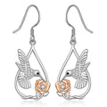 Silver Tone Hummingbird And Rose Openwork Drop Earrings view 1