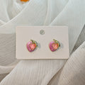 Pink Peach Heart Enamel Stud Earrings with Gold Trim view 1