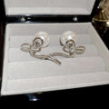 Silver Tone Bow And Pearl Convertible Stud Earrings view 6
