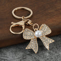 Rhinestone Bow Keychain With Pearl-Like Center And Lobster Clasp view 6