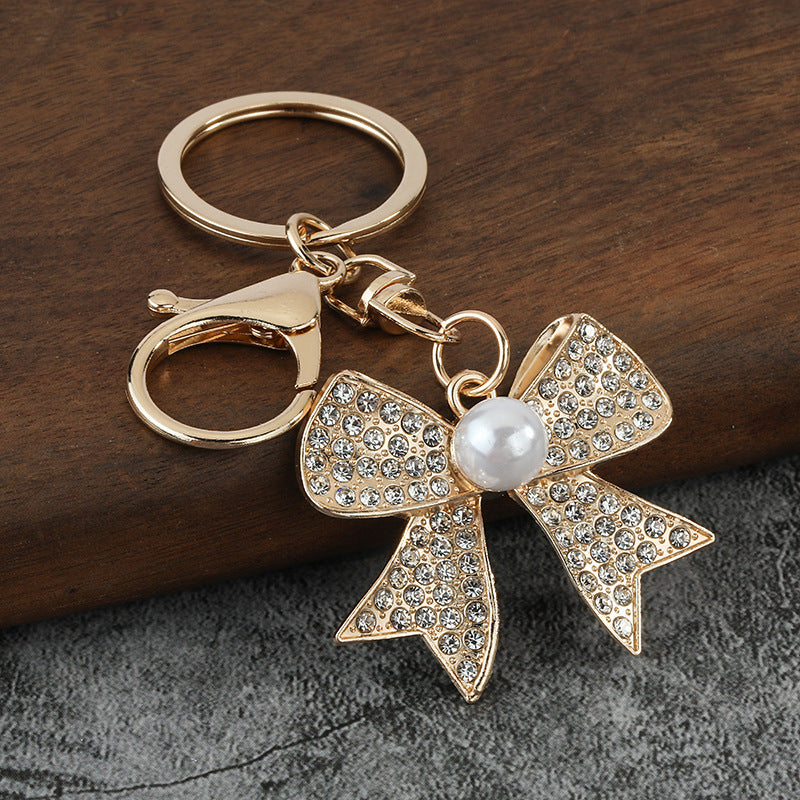 Full Rhinestone Bow Keychain Elegant Women's Bag Charm Car Key Ring