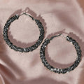 Pave Crystal Large Hoop Earrings Multi Tone Metal Options view 6