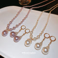 Gold Tone White Graduated Pearl Like Earrings And Necklace view 4