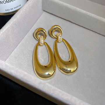 Open Oval Crystal Drop Stud Earrings In Two Metal Tones