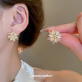 Pink White Floral Crystal Stud Earrings Fashion Jewelry view 3