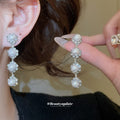 White Pearl Floral Necklace And Drop Earring Jewelry Set view 3