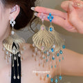 Filigree Fan Beaded Tassel Earrings in Polished Statement Design view 1