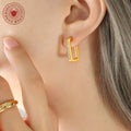 Rectangular Geometric Hoop Earrings with Zircon Line view 3