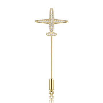 Pavé Crystal Airplane Stick Pin Brooch Gold Silver