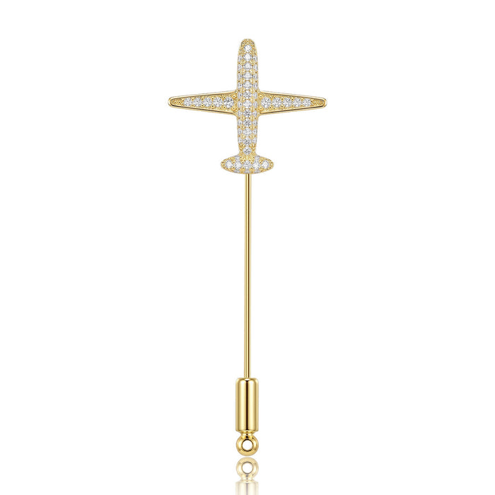 Pavé Crystal Airplane Stick Pin Brooch Gold Silver