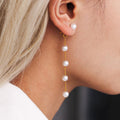 Gold Tone Faux Pearl Long Chain Drop Earrings Stainless Steel view 3