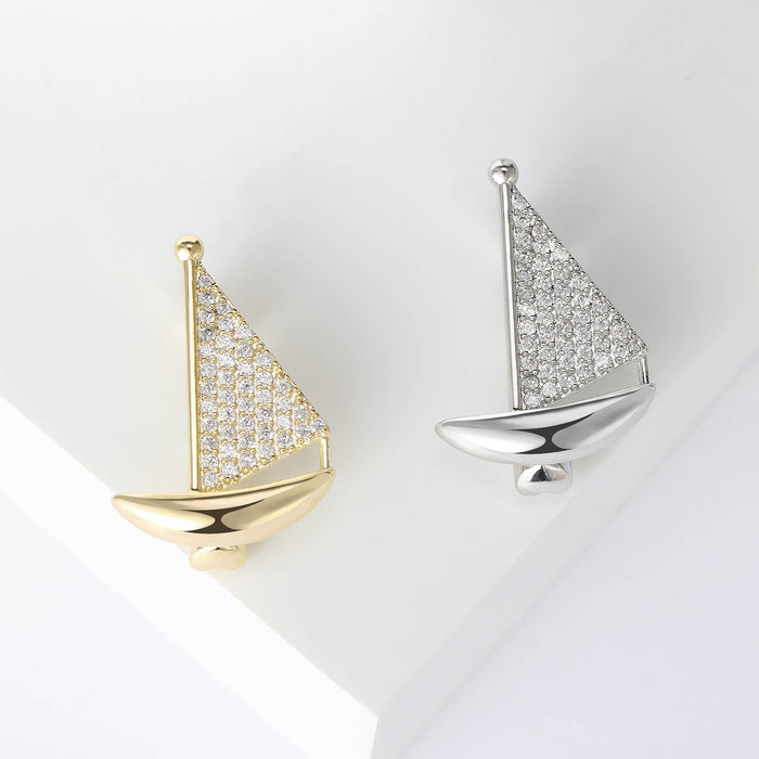 Clear Crystal Sailboat Brooch in Gold or Silver Tone