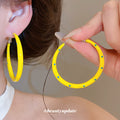 Yellow Enamel Blue Dot Hoop Earrings in Three Sizes view 3