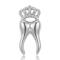 Crystal Crown Tooth Brooch Silver or Gold Alloy Pin view 5