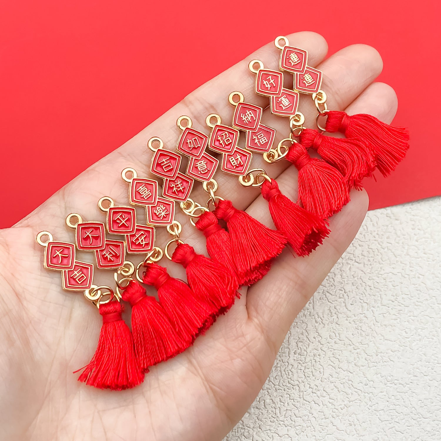 Enamel Zinc Alloy Spring Festival Couplet Blessing Charm Pendant for DIY Tassel Jewelry