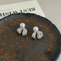 Pearl Look and Textured Silver Lace Bow Drop Stud Earrings view 4