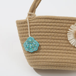 Turquoise Seed Bead And Pearl Seashell Charm Pendant Bag