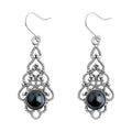 Antique Silver Filigree Black Cabochon Drop Hook Earrings view 5