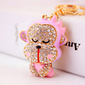 Clear Rhinestone Monkey Keychain With Lobster Clasp And Split Ring view 4