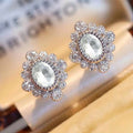 Silver Oval Floral Halo Stud Earrings Clear Blue Pair view 6