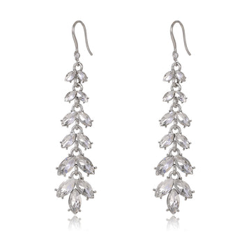 Silver Tone Leaf Tassel Crystal Six Designs Metal Dangle Earrings