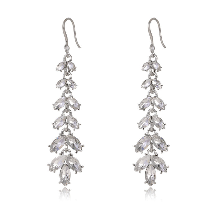 Silver Tone Leaf Tassel Crystal Six Designs Metal Dangle Earrings