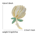 Rhinestone Rose Bud Brooch Green Leaf Gold Turquoise view 5
