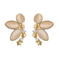 Gold Butterfly Stud Earrings Peach Cat Eye Star Accents view 5