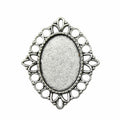 Silver Tone Openwork Oval Cabochon Pendant Tray Setting view 1
