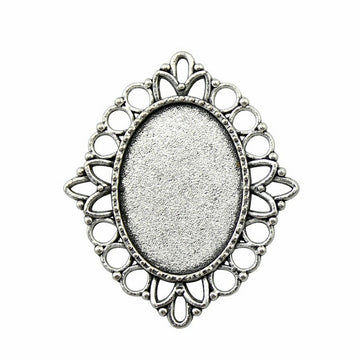 Silver Tone Openwork Oval Cabochon Pendant Tray Setting