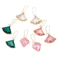 Fan and Diamond Faceted Glass Dangle Earrings Gold Hooks 4 Styles view 5