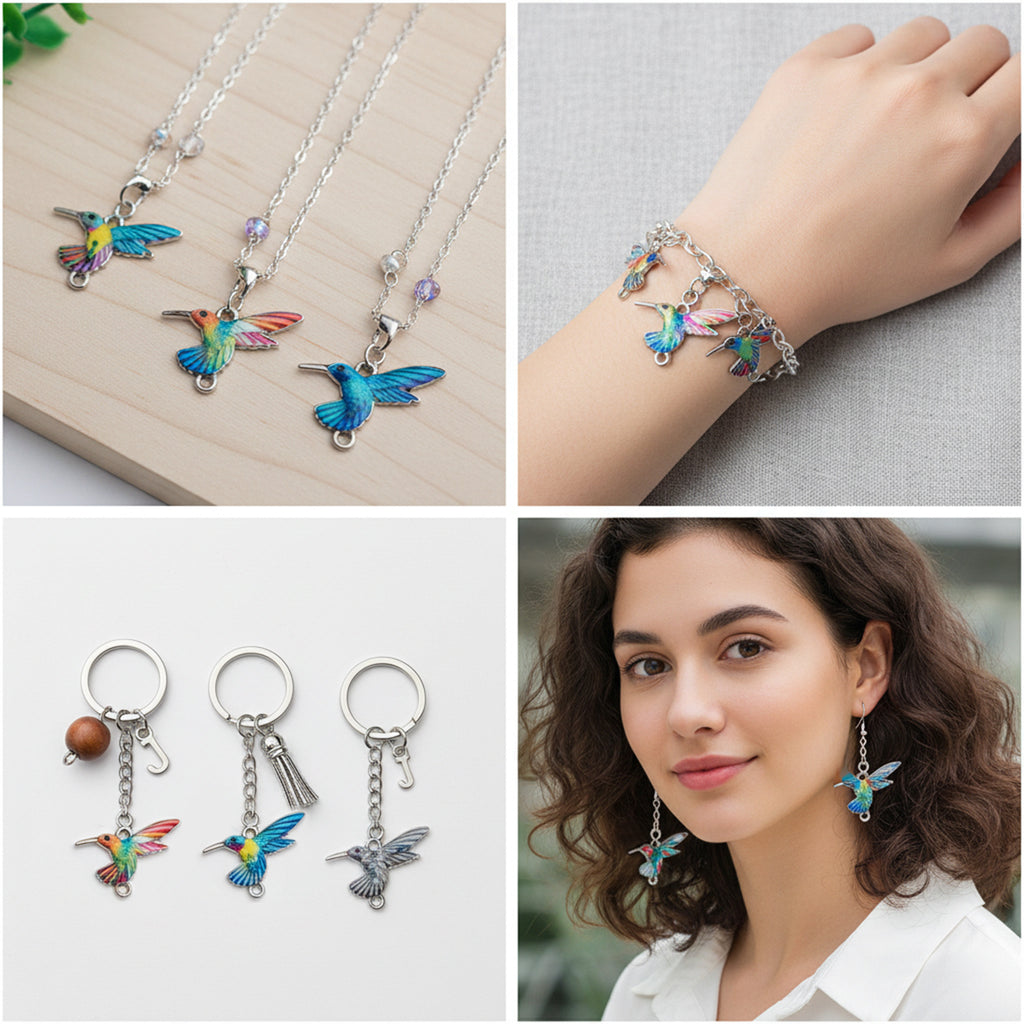 Painted Enamel Zinc Alloy Hummingbird Bird Connector Charms for Bracelet Necklace Making