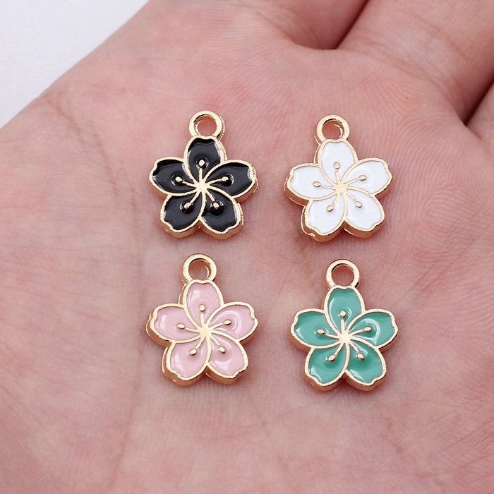 Gold Tone Five Petal Flower Enamel Charms in Four Colors