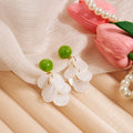 Green Round Top White Shell Look Disc Cascade Earrings view 2
