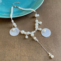 White Shell Pearl and Disc Charm Necklace Fashion Jewelry view 1