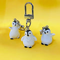 White Resin Penguin Keychains Silver Lobster Clasp 3 Poses view 2
