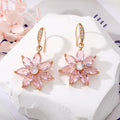 Gold Tone Crystal Petal Flower Hook Earrings in Five Colors view 3