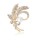 Rhinestone Wheat Pearl Bow Brooch Silver Gold Metal Pin view 5