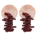 White Round Shell Look Stud Earrings with Red Branch Drops view 5