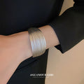 Wide Multirow Textured Open Cuff In Silver Tone Or Gold Tone view 3