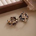 Braided Leather Look Gold Tone Open C Hoop Earrings view 4