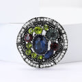 Round Multicolor Crystal Medallion Brooch in Gold or Silver view 4