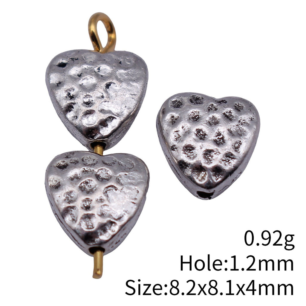 8.2x8.1x4mm 0.92g Antique Silver Tone Zinc Alloy Hammered Heart Small Hole Loose Metal Beads for DIY Jewelry