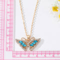 Gold Tone Crystal Butterfly Pendant Necklaces in Blue and White view 4