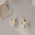 Gold Cream Shell Leaf Petal Drop Earrings Dark Pearl view 4