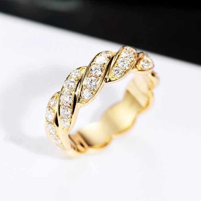 Marquise Chain-Link Pave Wide Band Ring In Polished Gold Tone